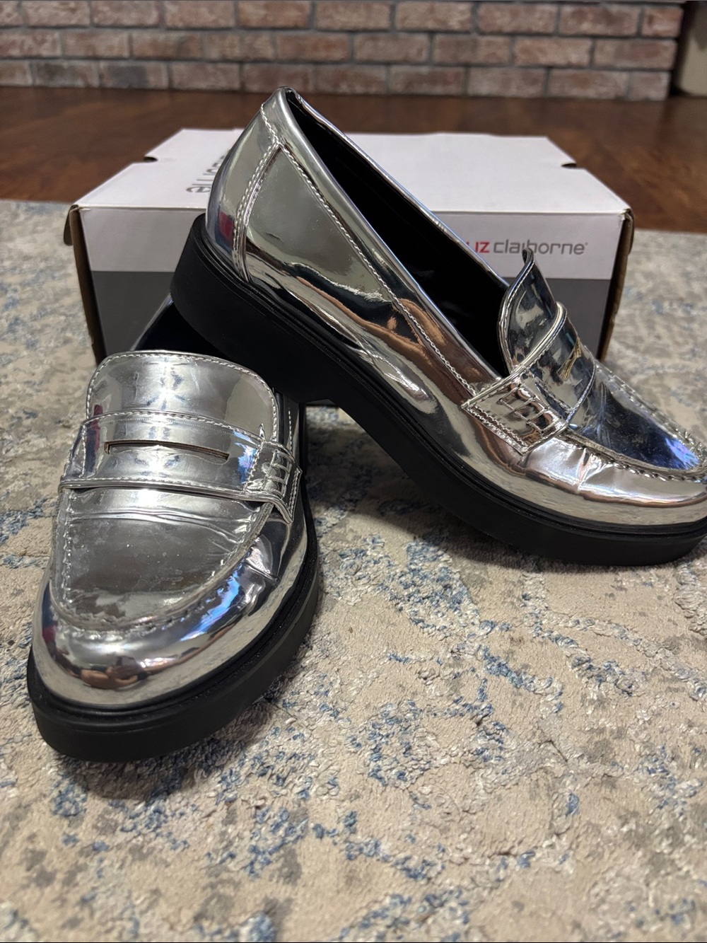 Worthington Metallic Silver Platform Penny Loafers